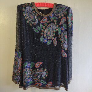 Vintage Jack Bryan Beaded Top Elegant Chic Quiet Luxury Special Occasion  Size 6